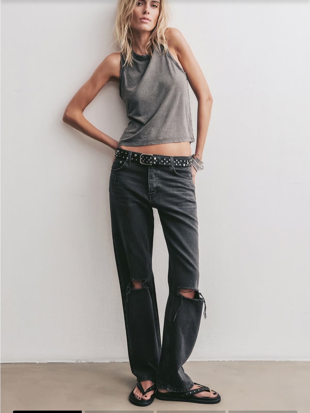 Mikuta the black ripped relaxed jean: distressed Straight leg baggy. Size 27